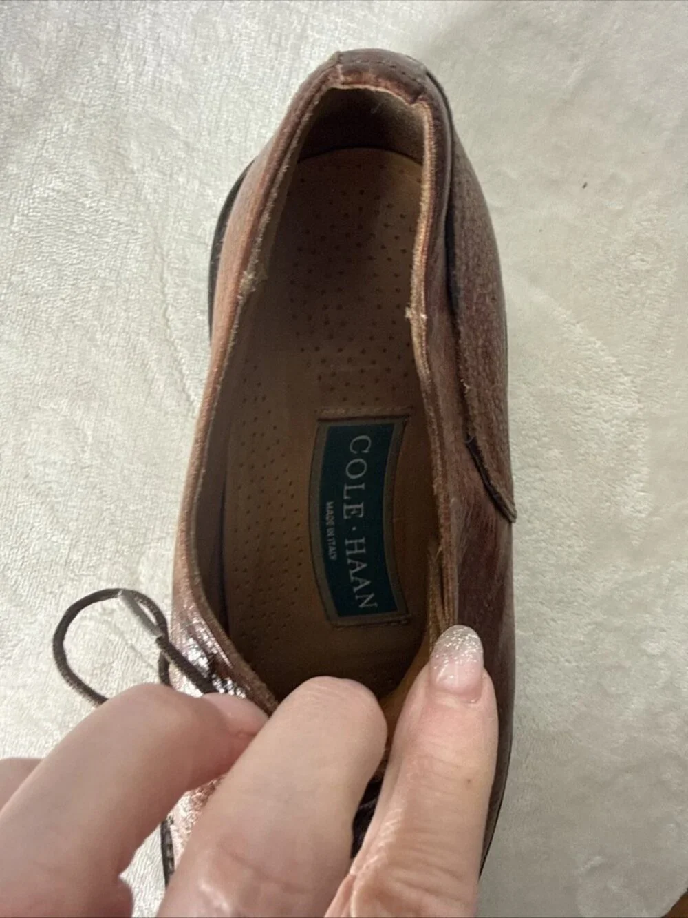 COLE HAAN Sz. 9.5 D Brown Cognac Leather Men's Oxford Shoes Lace Vintage Nice